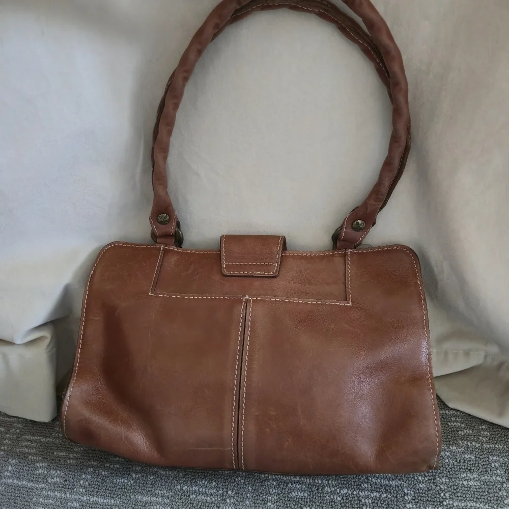 Patricia Nash Rienzo Satchel Handbag Full Grain Cognac Leather Vintage Style